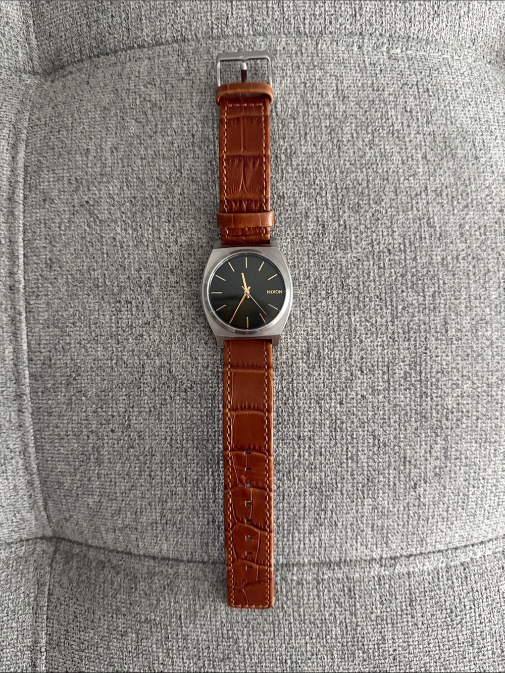 Nixon Olive Dial Watch with Brown Leather Strap